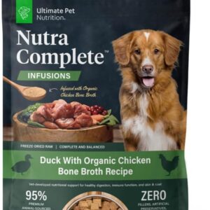 ULTIMATE PET NUTRITION Nutra Complete Bone Broth Infusions, 100% Freeze Dried Veterinarian Formulated Raw Dog Food with Antioxidants Prebiotics and Amino Acids (1 Pound, Bone Broth Duck)