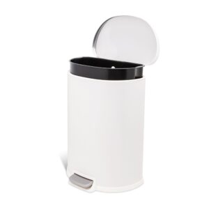 QUALIAZERO 50L/13Gal Heavy Duty Hands-Free Stainless Steel Commercial/Kitchen Step Trash Can, Fingerprint-Resistant Soft Close Lid Trashcan, 13Gal, D Shape, Matte White