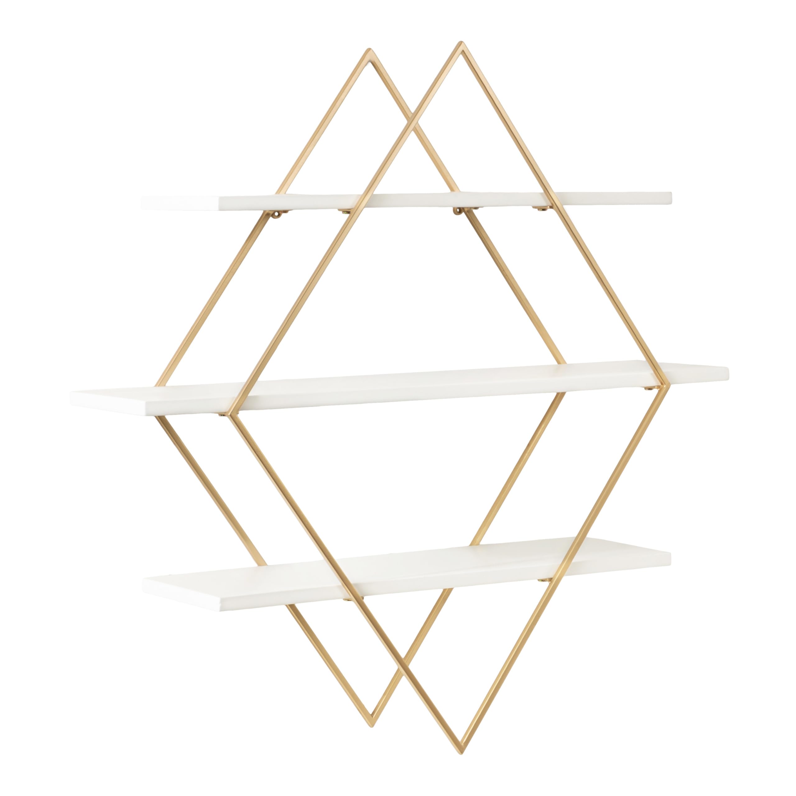 Kate and Laurel Daxton Modern Wood and Metal Diamond Wall Shelf, 31 x 8 x 31, White and Gold, Glam Geometric Wall Organization for Bathroom Storage or Living Room Display