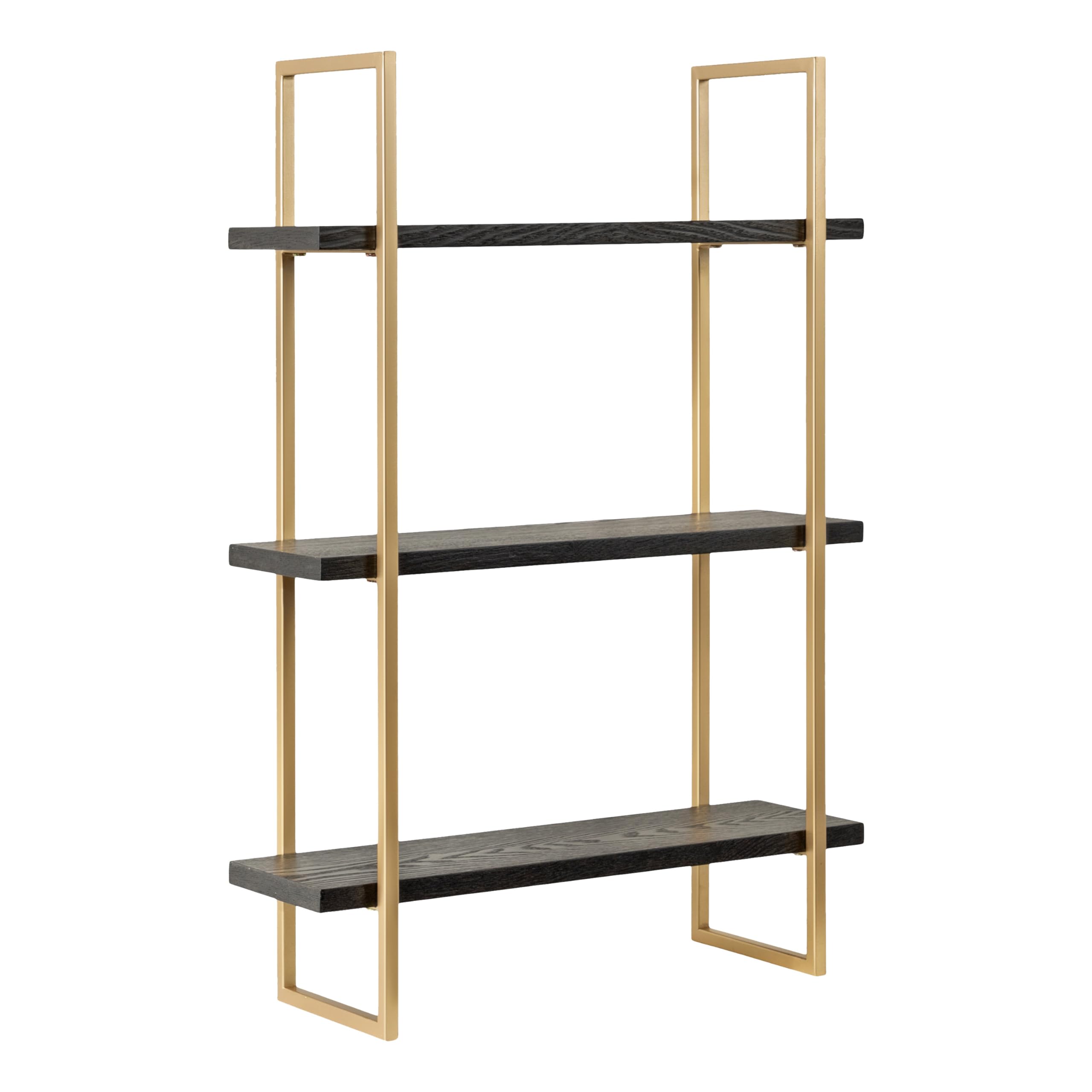 Kate and Laurel Leigh Modern 3 Tier Wall Shelf, 20 x 7 x 30, Black and Gold, Decorative Contemporary Glam Multi-Tiered Shelf Wall Organizer for Storage and Display