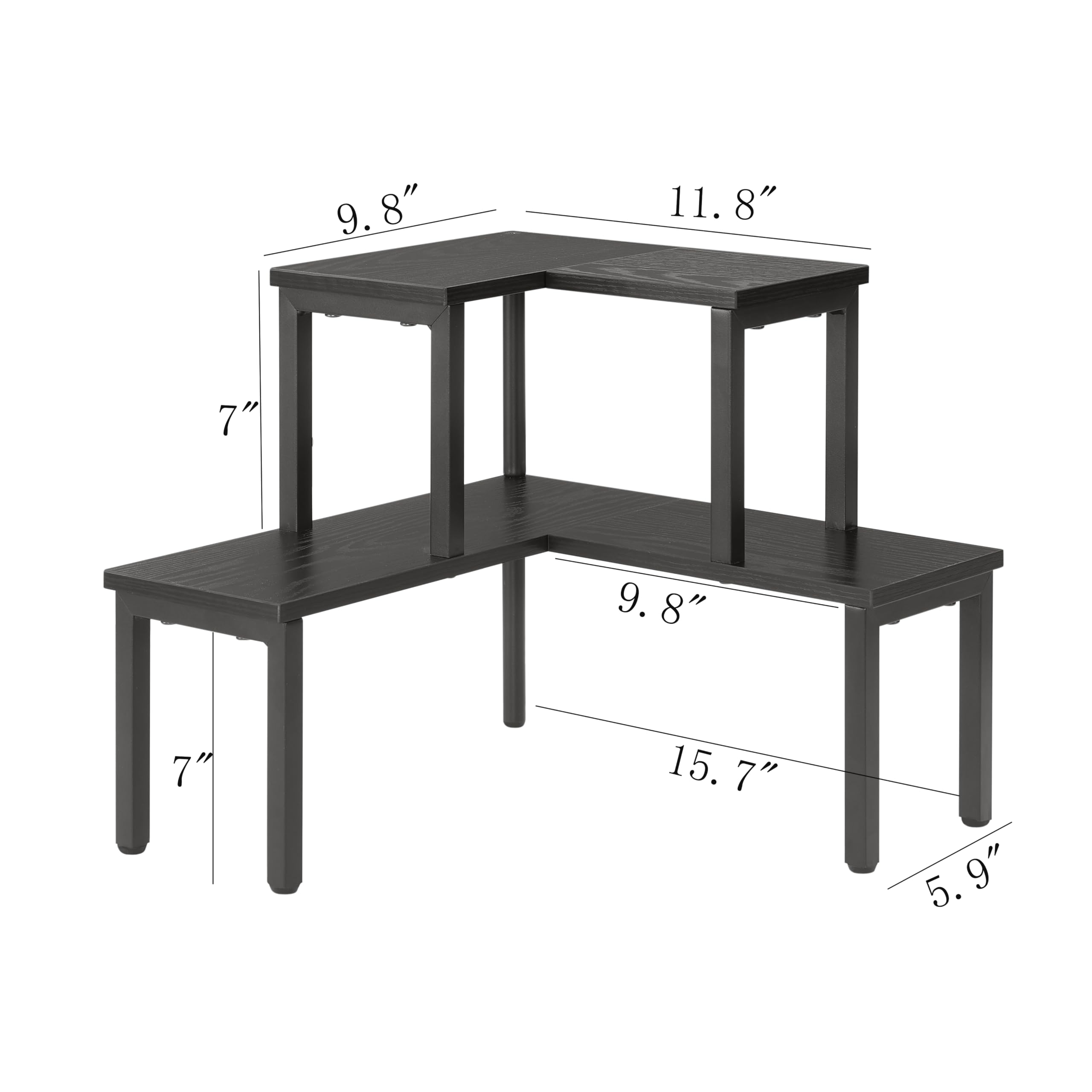 JOIN IRON Kitchen Countertop Organizer Corner Shelf, 2 Tier Shelf Moveable Corner Shelf Organizer, Space Saving Makeup Organizer Spice Rack Corner Plant Shelf (Black)