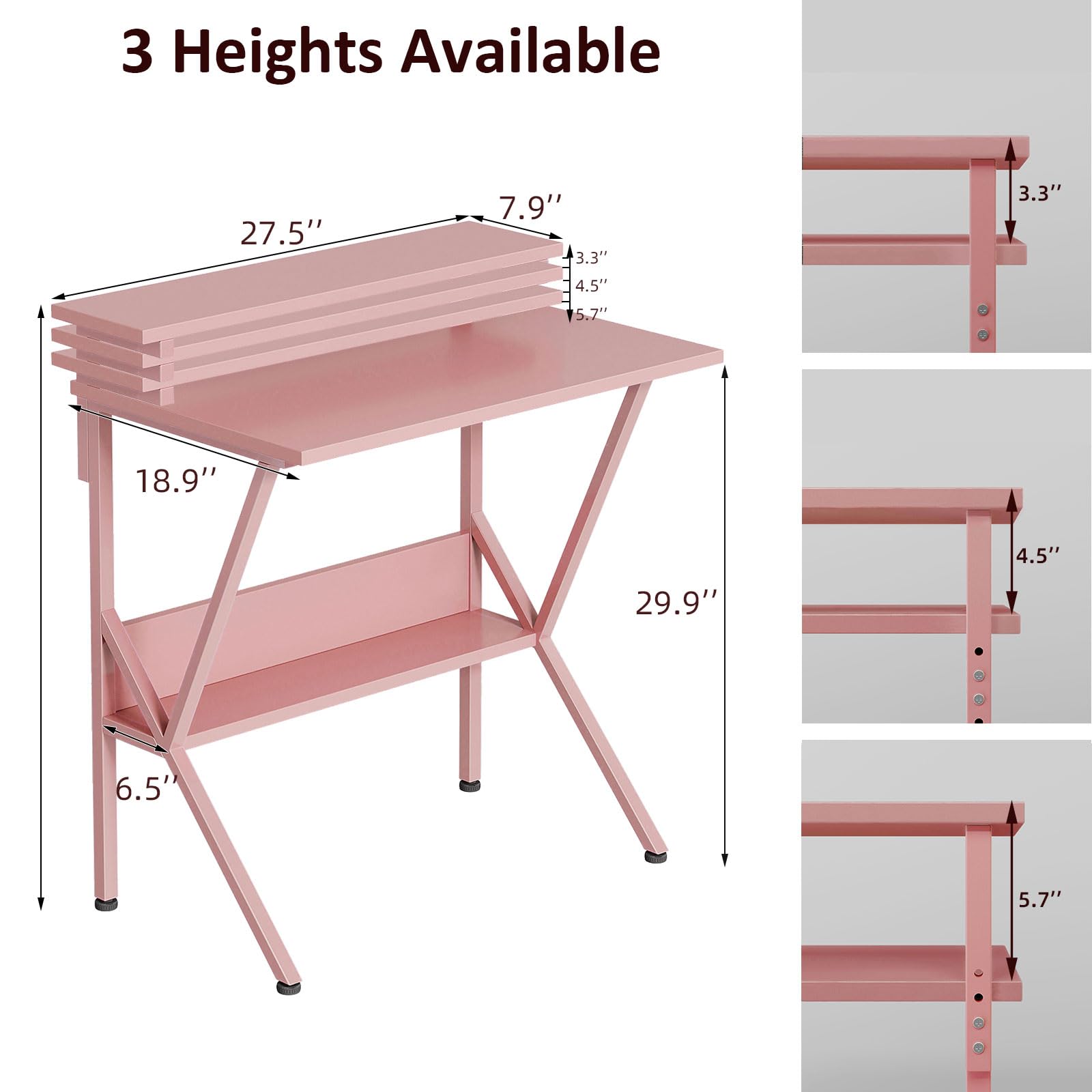 COTUBLR Small Desk, 27.5 Inch Small Computer Desk for Small Spaces, Computer Desk with Adjustable Monitor Stand, Compact Desk with Storage, Tiny Desk Study Desk for Bedroom Home Office, Pink