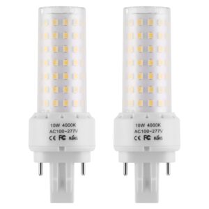 lidesheng gx23-2 base led light bulb plug and play,4000k neutral white 1400lm 2pin led pl bulb, 13w 18w cfl equivalent, ballast compatible (neutral white, 10w 2pcs)