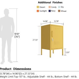 Aiasuit 2 Tiers Night Table Minimalist Style Tea Table Safe Lockable Coffee Table Metal Locker Bedside Cabinet Children's Bedside Cabinet Yellow Size: 27.55”H X 13.78”W X 14.96”D