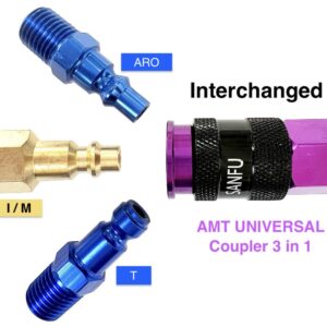 SANFU Polyurethane(PU) Air Hose 1/4-Inch x 100ft Reinforced, lightweight Anti-low temperature 300PSI with 1/4” Swivel Industrial Aluminum Quick Coupler and Plug, Bend Restrictor,Purple(100’)