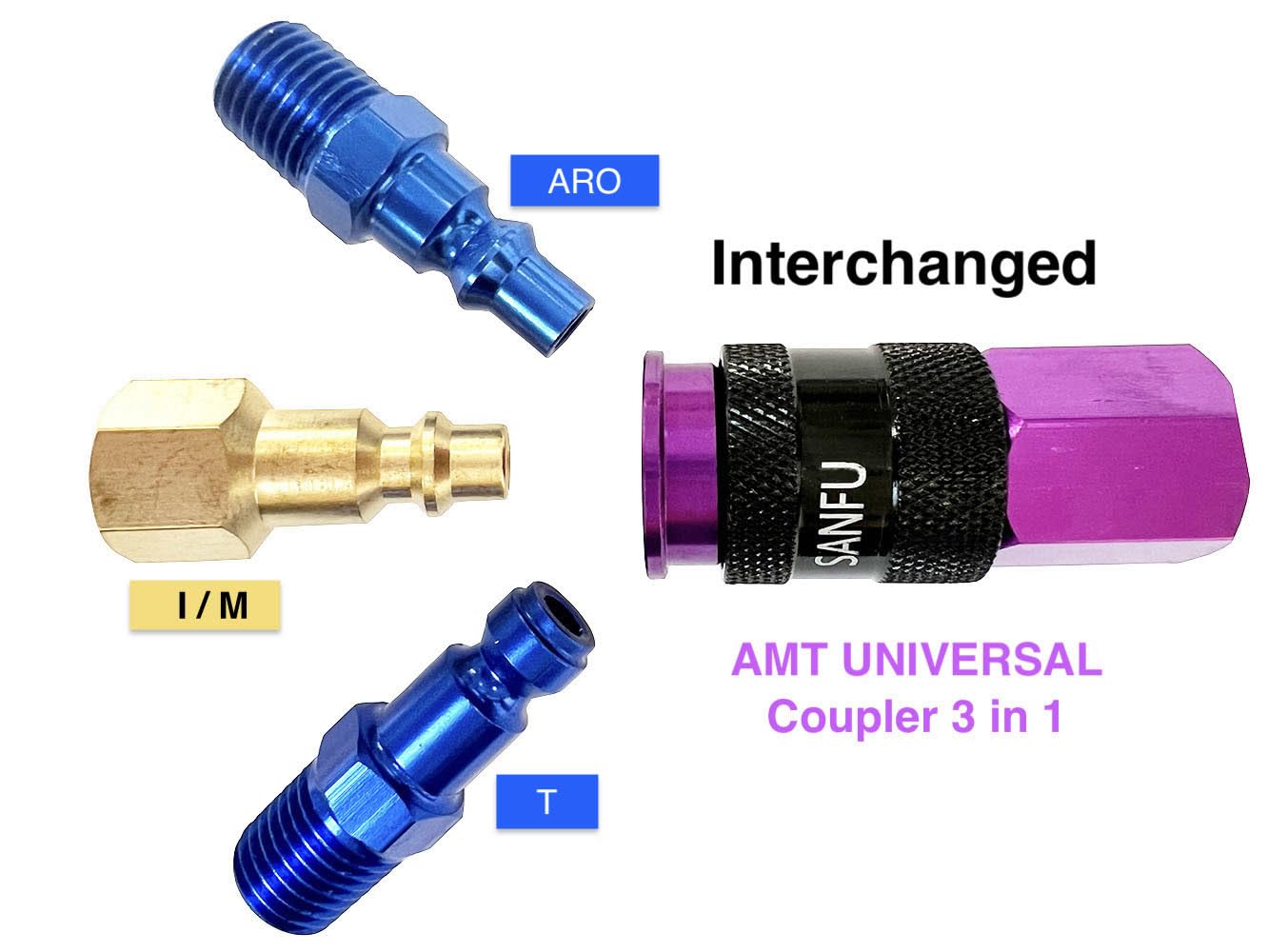 SANFU Polyurethane(PU) Air Hose 1/4-Inch x 100ft Reinforced, lightweight Anti-low temperature 300PSI with 1/4” Swivel Industrial Aluminum Quick Coupler and Plug, Bend Restrictor,Purple(100’)