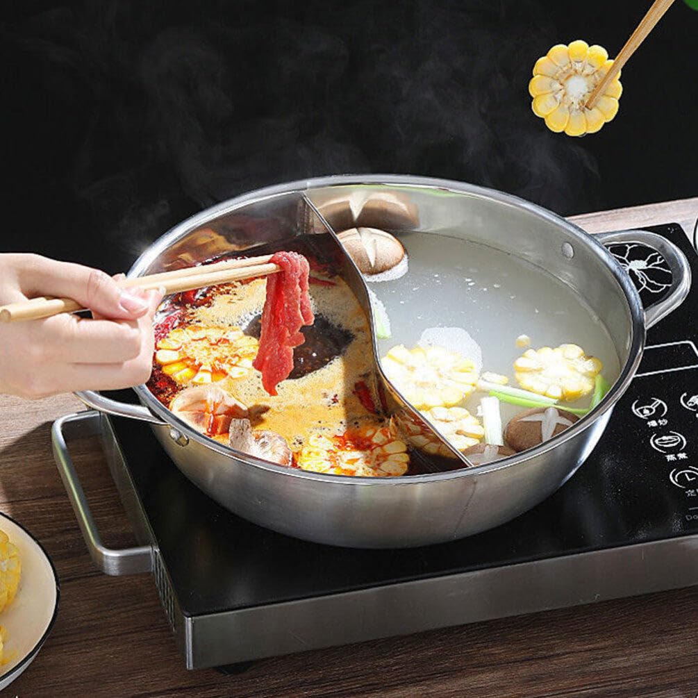 Cabilock 34CM Stainless Steel Hot Pot Induction Cooker Hotpot Pot Hot Pot with Divider Double Handle Hotpot Pot for Induction Cooktop Gas Stove Dual Sided Soup Cookware, SCX2EU4615P26Q9U6G