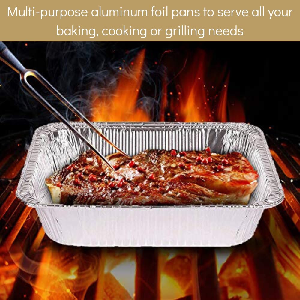 HOGOWARE 10-Pack 8x8 Foil Pans 40oz Square Aluminum Baking Pans Heavy Duty Disposable Oven Trays for Cake Roasting Casserole Brownies Bread Pie Large Food Containers Portable Cooking Tin Foil Pans