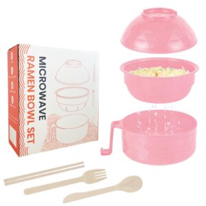 microwave ramen cooker,ramen bowl with chopsticks and spoon,for office college dorm room essentials instant lunch ideal for shin and buldak ramen noodle on the go, dishwasher-safe,bpa-free. (pink)