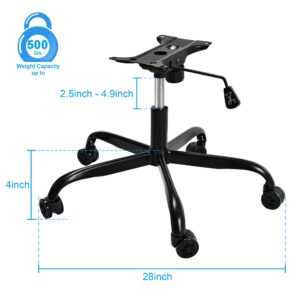 Frassie Office Gaming Chair Metal Base Replacement with Bottom Plate Stand Cylinder, 5 Wheels (Black)