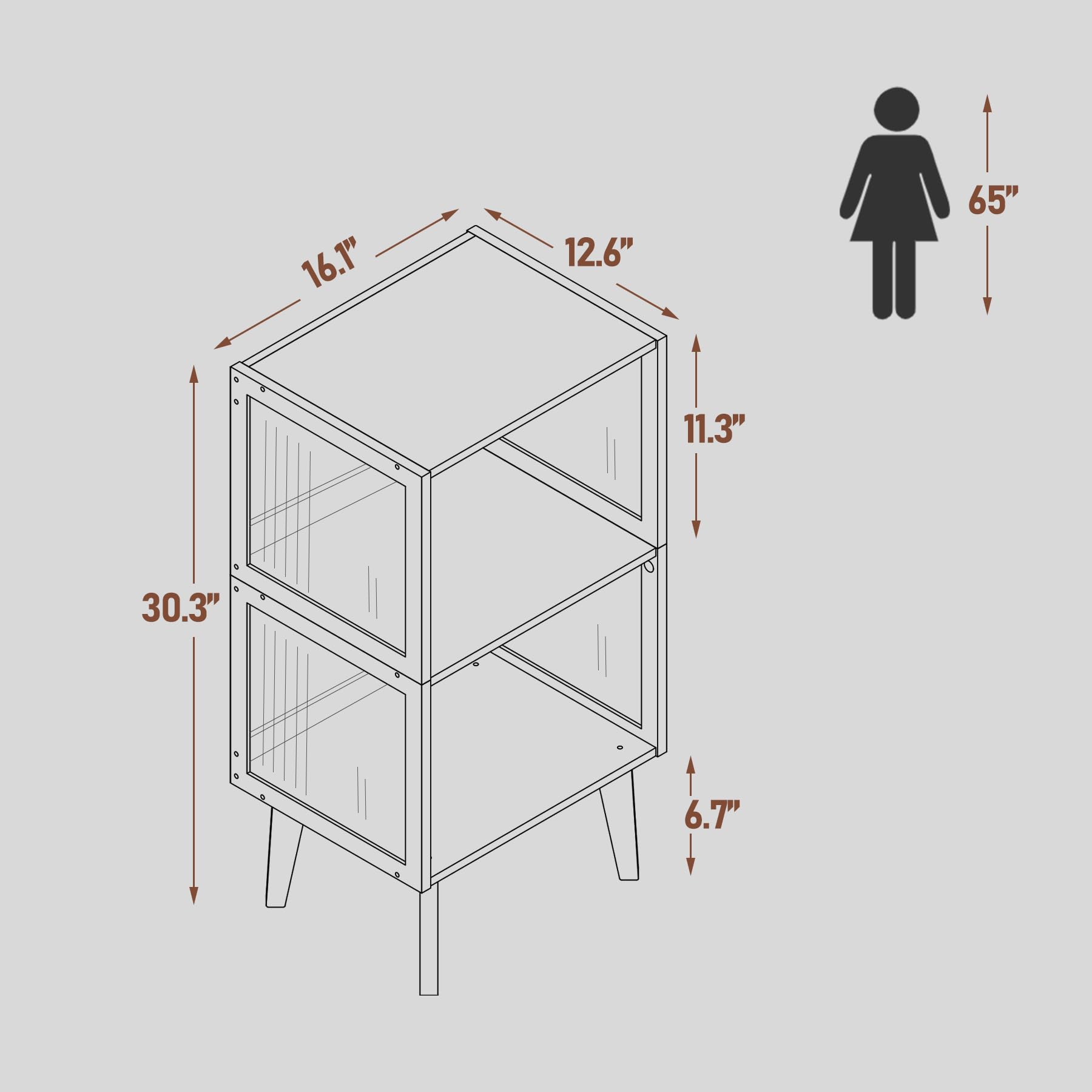 TUTOTAK 3 Tier Book Shelf, 3 Cube Bookcase, Bookshelf Storage Organizer with Legs, Display Shelf Freestanding for Bedroom, Living Room, Home Office, Oak BS02BO003