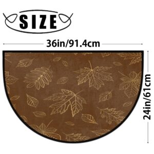 PuseTaer Fall Autumn Brown Maple Half Round Door mat Non-Slip Soft Half Circle Area Rug Washable Durable Decor Half Moon Hearth Rugs for Floor Indoor Living Room Bedroom Kitchen Fireplace Rug