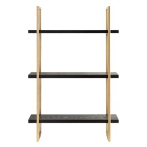 Kate and Laurel Leigh Modern 3 Tier Wall Shelf, 20 x 7 x 30, Black and Gold, Decorative Contemporary Glam Multi-Tiered Shelf Wall Organizer for Storage and Display