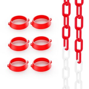 Plastic Chain Safety Barriers with Cone Chain Connector Kits, Caution Security Chain, Safety Chain for Traffic Cones (Chain Barriers, 12 Meter (1), 6 Connectors)