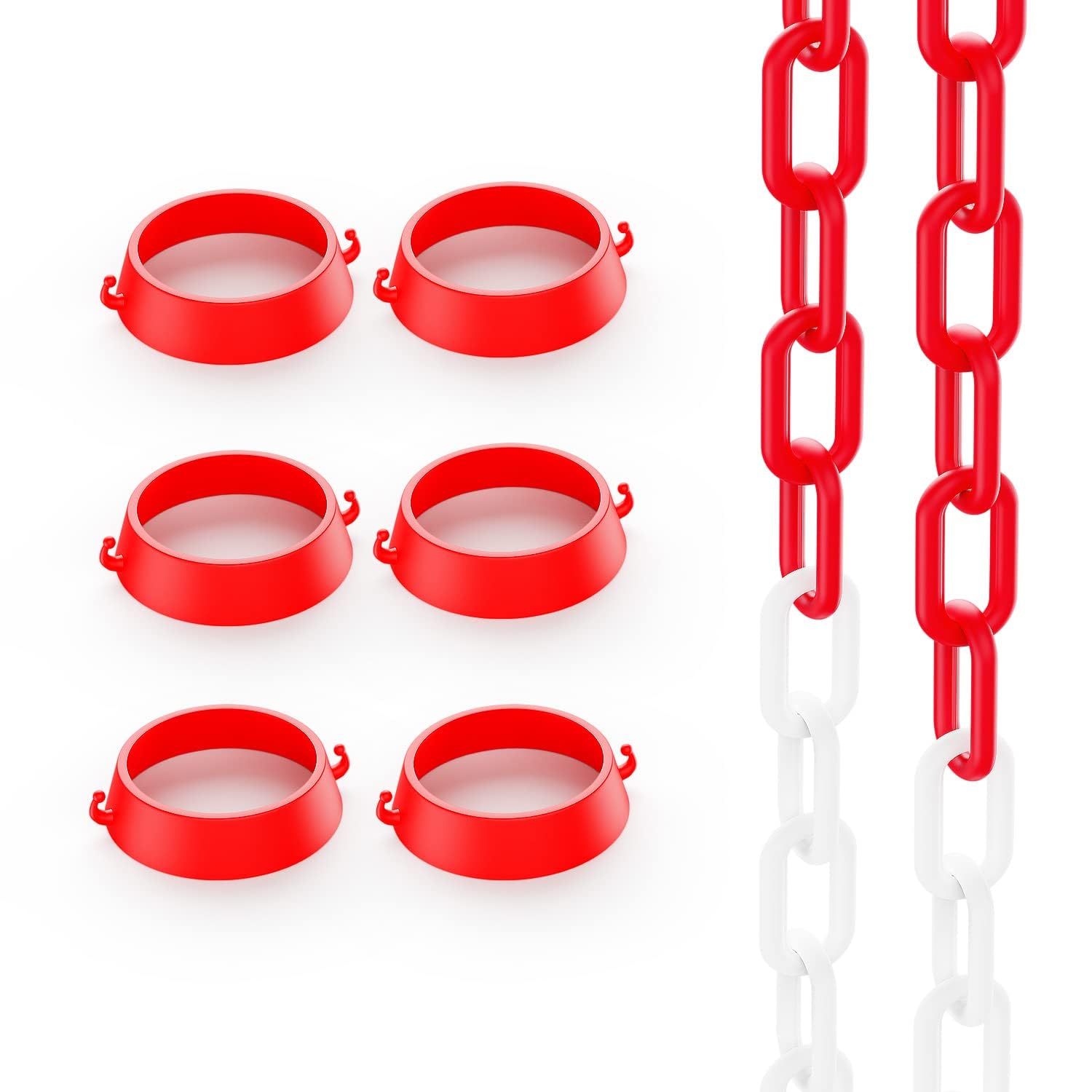 Plastic Chain Safety Barriers with Cone Chain Connector Kits, Caution Security Chain, Safety Chain for Traffic Cones (Chain Barriers, 12 Meter (1), 6 Connectors)