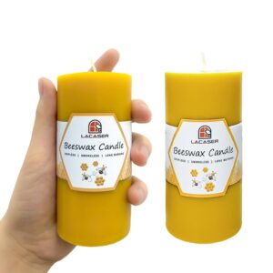 lacaser beeswax pillar candles,100% pure beeswax candles,long burning time 40 hours each,80 hours total for set, bees wax candle for home, size 2”x 4” (2 packs), dripless& smokeless