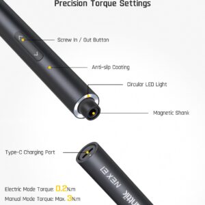 Fanttik NEX E1 3.7V Mini Electric Screwdriver Precision Screwdriver, 12 Bits, 0.2N.m Torque Setting, Max. 3 N.m, Magnetic Storage, 5/32''Hex, Repair Tool Set for Phone Camera Laptop Watch