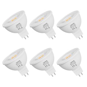 lacnooe mr16 led bulb 5w, 35w to 50w halogen equivalent, ac/dc 12v low voltage mr16 gu5.3 bulb spotlights for outdoor landscape flood track lighting, gu5.3 bi pin base, 2700k warm white, 6 pack