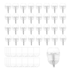 32 hooks 40 strips, clear small wall hooks for hanging, wire toggle hooks for walls no damage, utility hooks heavy duty with adhesive strips for hanging decorations in living spaces, no tools.