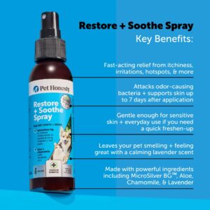 Pet Honesty Restore + Soothe Hot Spots Spray for Dogs & Cats, Gentle on Sensitive Skin, Soothes Itching, Irritation (Lavender) - 4oz