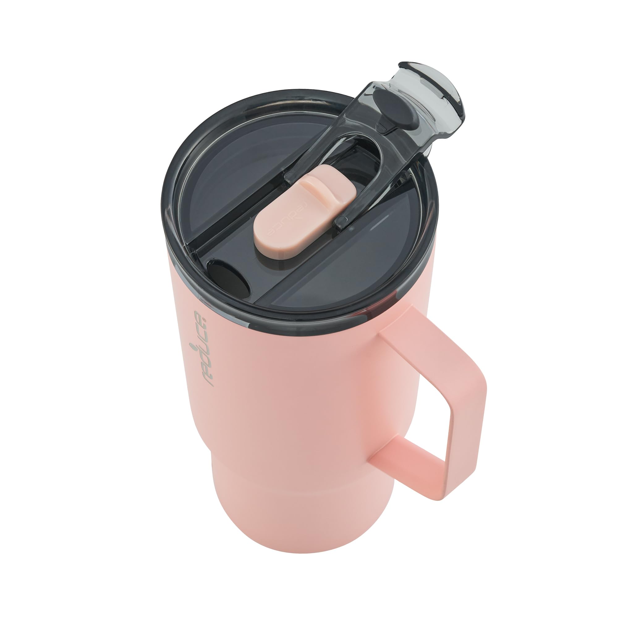 REDUCE 24 oz Hot1 Vacuum Insulated Mug for Hot Tea, Coffee and Other Hot Drinks - With Flo-Motion Lid and Handle, Single-Serve and Cupholder Friendly, Keeps Drinks Hot for up to 8 Hrs, Pink Salt