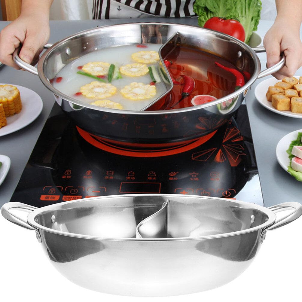 Cabilock 34CM Stainless Steel Hot Pot Induction Cooker Hotpot Pot Hot Pot with Divider Double Handle Hotpot Pot for Induction Cooktop Gas Stove Dual Sided Soup Cookware, SCX2EU4615P26Q9U6G