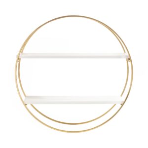 Kate and Laurel Sequoia Modern Round Wall Shelf, 24 Inch Diameter, White and Gold, Contemporary Glam 2-Tier Floating Shelf Decor for Living Room, Bedroom, or Bathroom Display