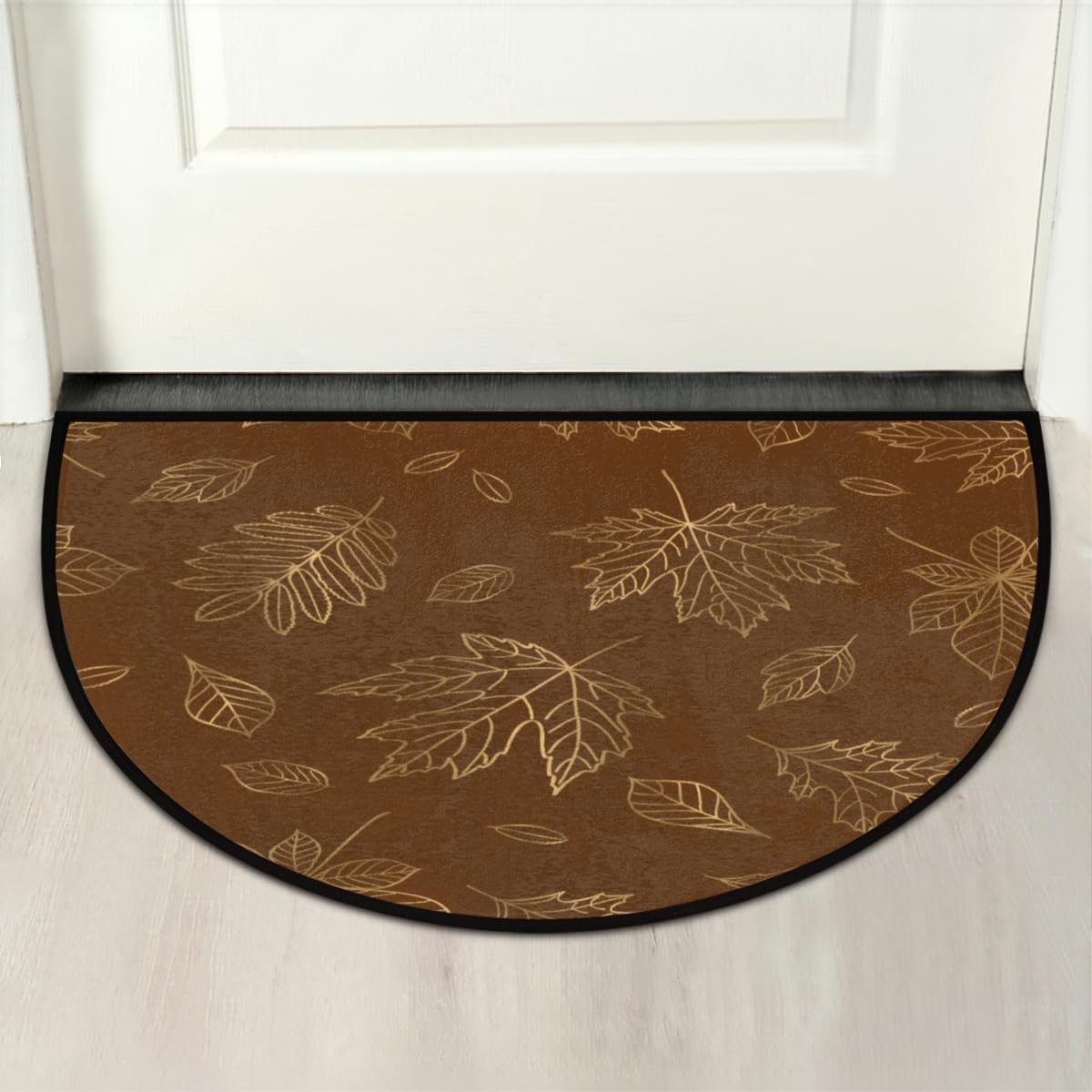 PuseTaer Fall Autumn Brown Maple Half Round Door mat Non-Slip Soft Half Circle Area Rug Washable Durable Decor Half Moon Hearth Rugs for Floor Indoor Living Room Bedroom Kitchen Fireplace Rug