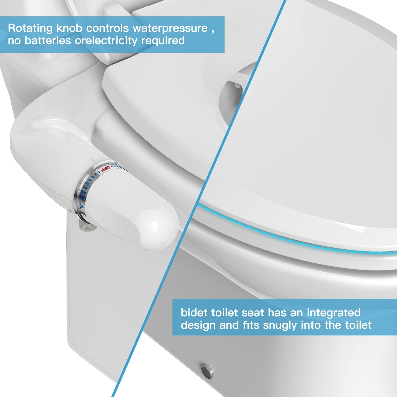 Bidet Toilet Seat, Manual Non-Electric Bidets for Existing Toilets, Elongated Toilet Seat with Self-Cleaning Nozzles, Fits Elongated Toilets, Slow Close Toilet Seat, Quick-Release, Easy Installation