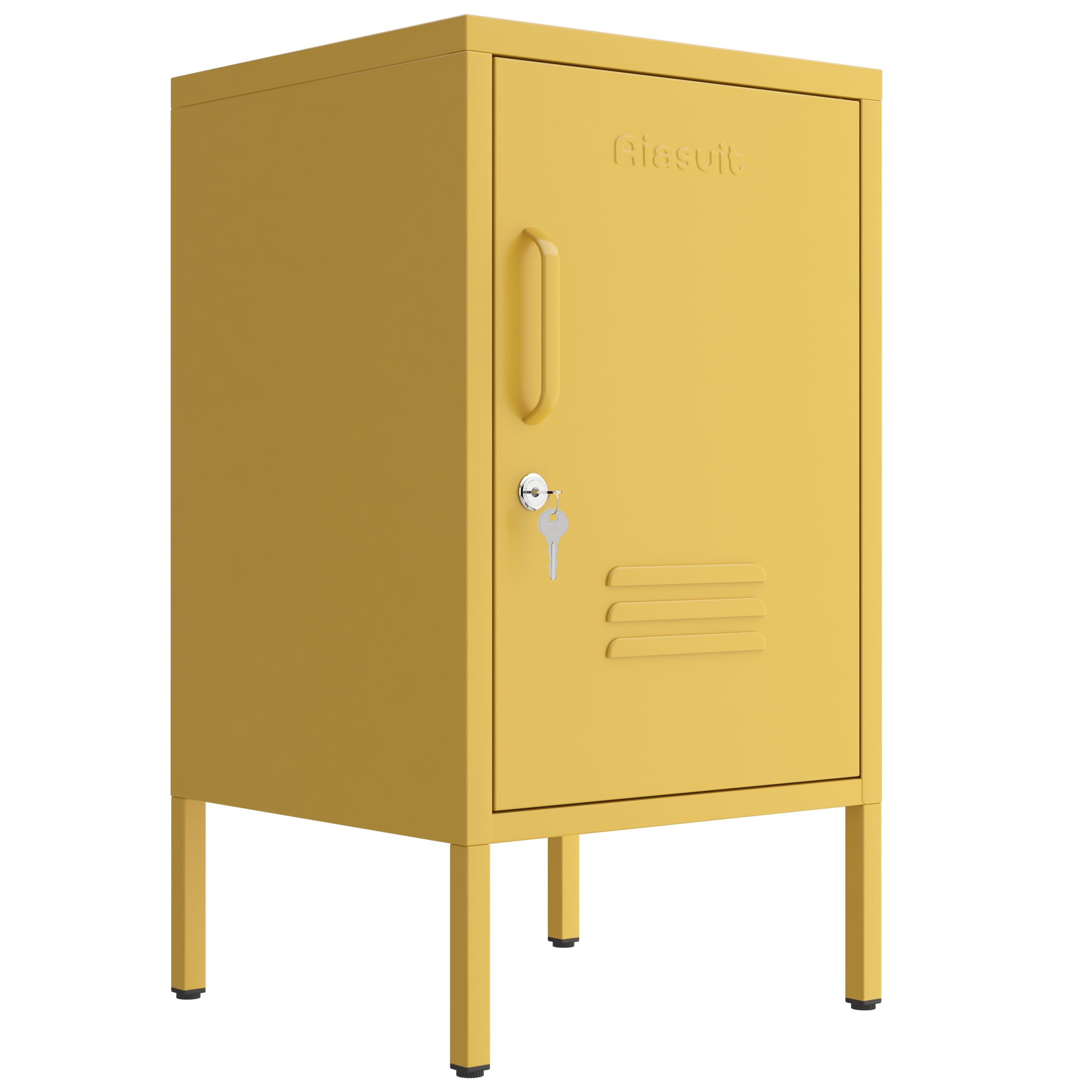 Aiasuit 2 Tiers Night Table Minimalist Style Tea Table Safe Lockable Coffee Table Metal Locker Bedside Cabinet Children's Bedside Cabinet Yellow Size: 27.55”H X 13.78”W X 14.96”D