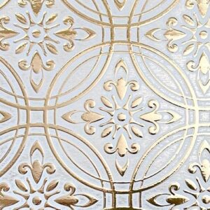 24-pack of 8 x 8" paper wall tiles peel and stick kitchen backsplash. renter friendly paper backsplash in metallic gold pastel painted design. self stick paper wall tiles for your home