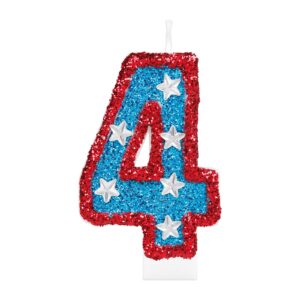 ininger red 4th birthday candle superhero blue birthday candle 3d number 4 candle for red blue birthday number candles american flag perfect for independence day and captain america party supplies