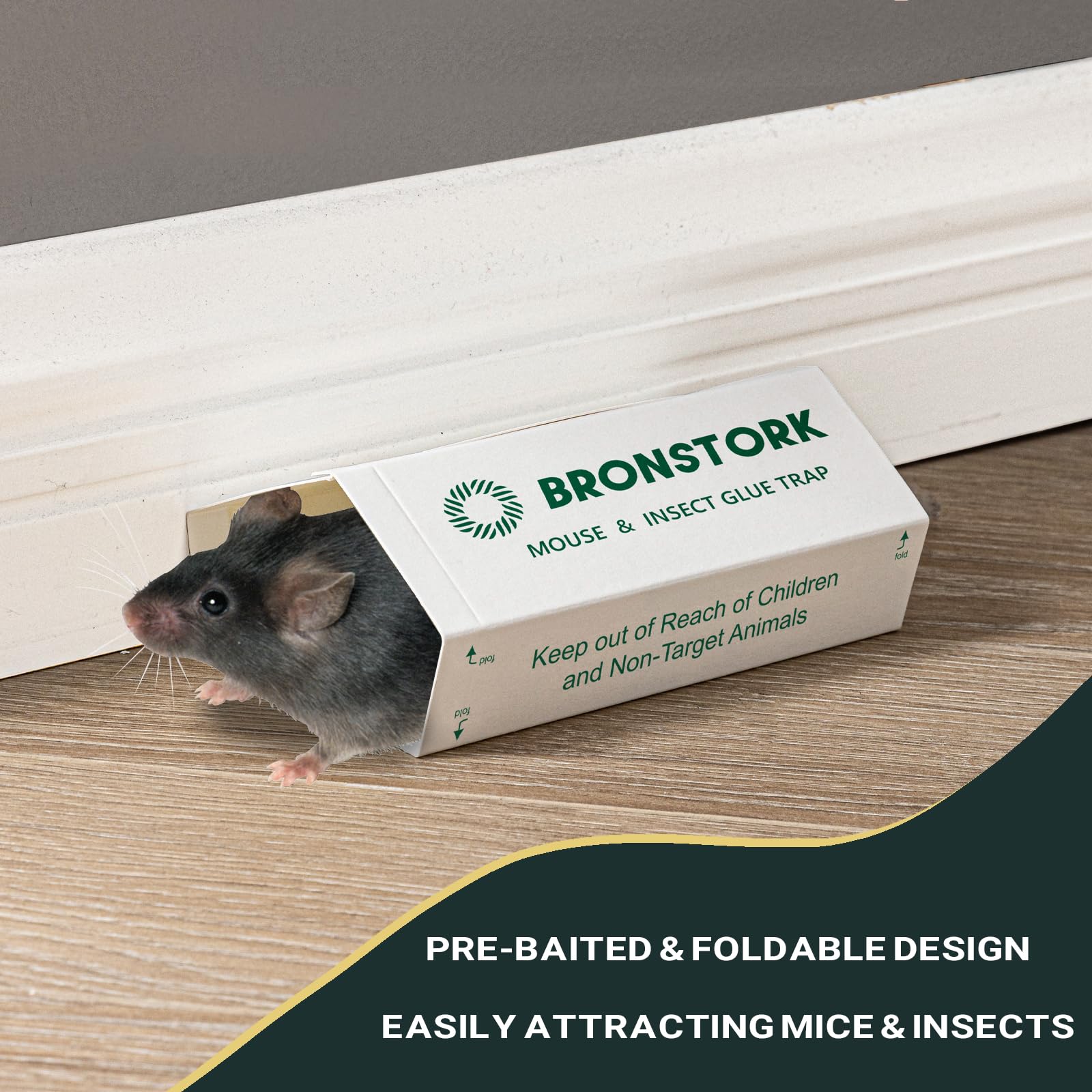 BRONSTORK 12 Pack Mouse Glue Traps, Sticky Mouse Traps Pre-Scented Adhesive Glue Boards for Mice, Insects, Cockroach, Spider, Rodents Sticky Adhesive Pest Control Trap for Indoor, Non Toxic, No Mess