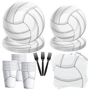 xenorik volleyball party decorations tableware - volleyball birthday plates and napkins party supplies, paper plate, cup, napkin, fork, sports volleyball baby shower decorations dinnerware | serve 24