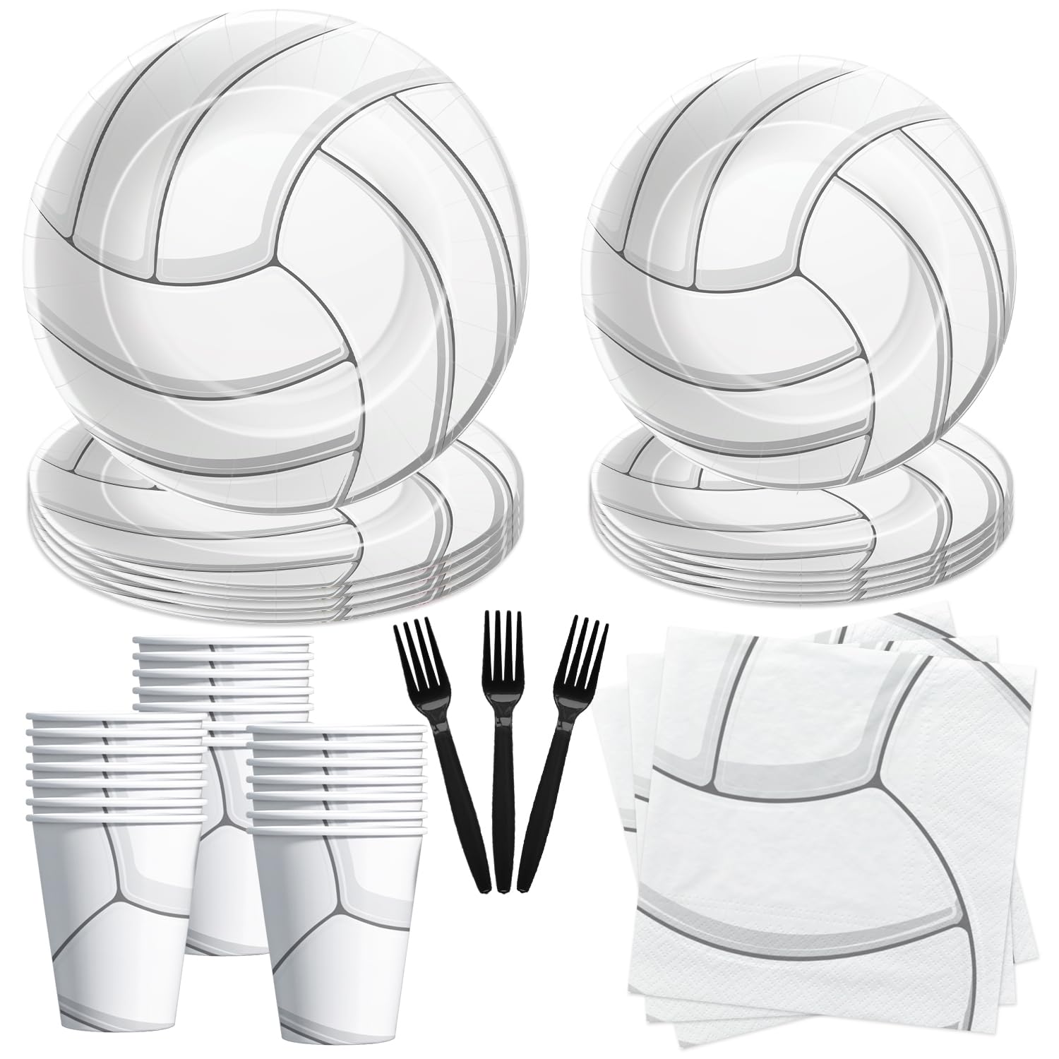 Xenorik Volleyball Party Decorations Tableware - Volleyball Birthday Plates And Napkins Party Supplies, Paper Plate, Cup, Napkin, Fork, Sports Volleyball Baby Shower Decorations Dinnerware | Serve 24