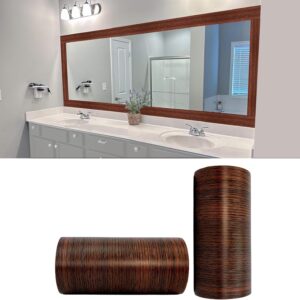 YESUS 10M Brown Walnut Wood Grain Wallpaper Border Removable PVC Waterproof Peel and Stick Wallpaper,Bathroom Mirror Frame Border Sticker Wall Decor 3.93in by 393in