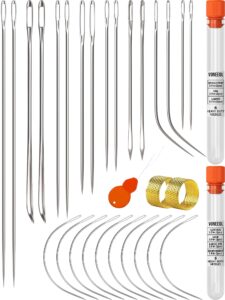 voneedl heavy duty hand sewing needles set - 26 straight and curved hand sewing needles for upholstery, leather, carpet, canvas repair and sail crafts