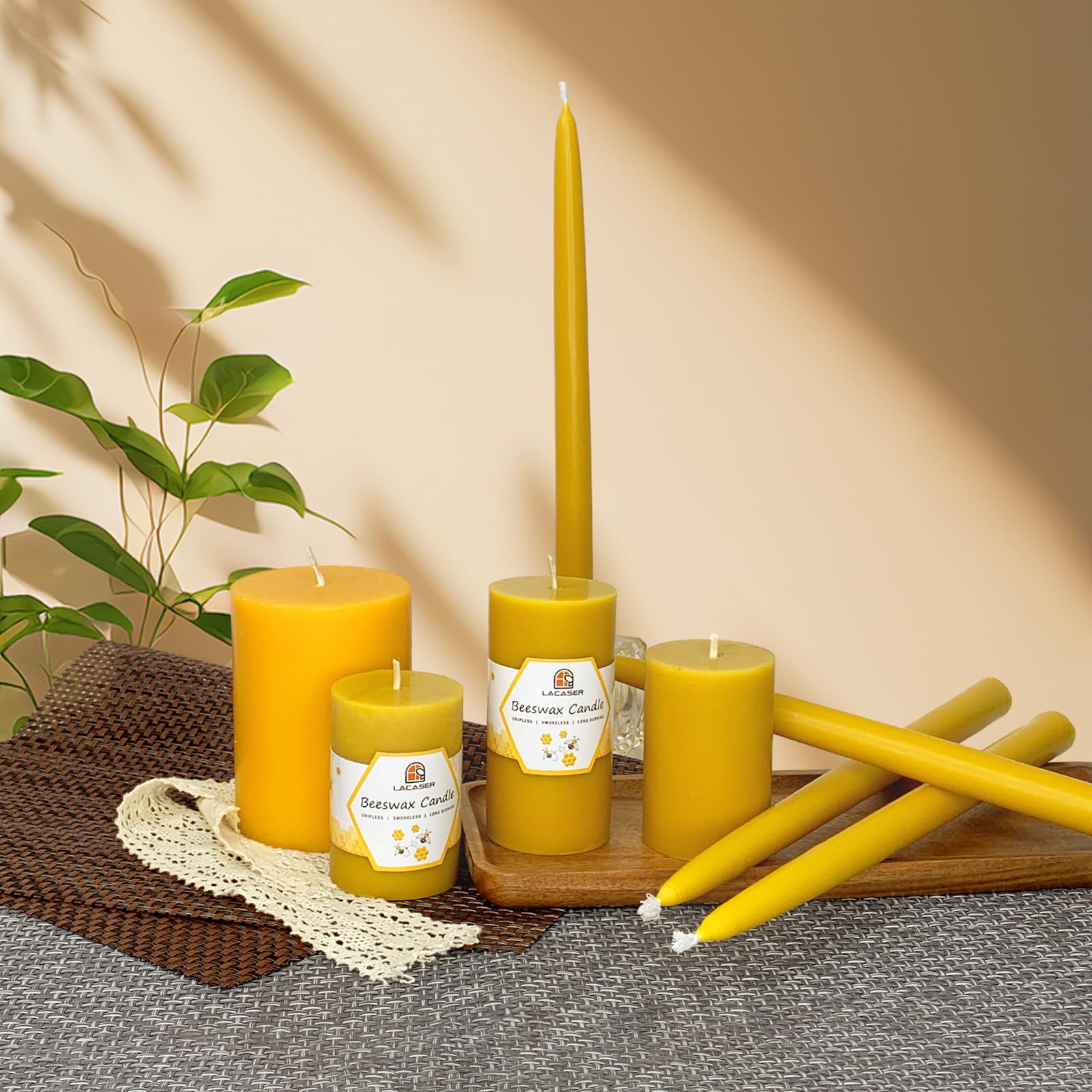 Lacaser Beeswax Pillar Candles,100% Pure Beeswax Candles,Long Burning Time 40 Hours Each,80 Hours Total for Set, Bees Wax Candle for Home, Size 2”x 4” (2 Packs), Dripless& Smokeless