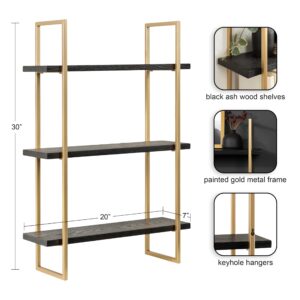 Kate and Laurel Leigh Modern 3 Tier Wall Shelf, 20 x 7 x 30, Black and Gold, Decorative Contemporary Glam Multi-Tiered Shelf Wall Organizer for Storage and Display