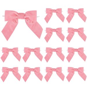 aimudi pink velvet bows 4.5" pink velvet easter bows premade bows light pink twist tie bows for wreaths, gift basket, spring decor, gift wrapping, swag, wedding, baby shower decoration - 12 pcs