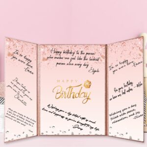 Crenics Rose Gold Happy Birthday Decorations, Creative Birthday Guest Sign in Book Alternative, Birthday Signature Book 18" x 12", Great Birthday Gifts for Women or Girls