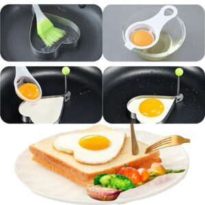 Heart Shaped Egg Pancake Molds, 2 Pack Egg Ring for Frying Eggs and Egg Mcmuffins Stainless Steel Hearts Egg Mold Pancake Ring with Oil Brush & Egg Separator for Love Breakfast Sandwiches