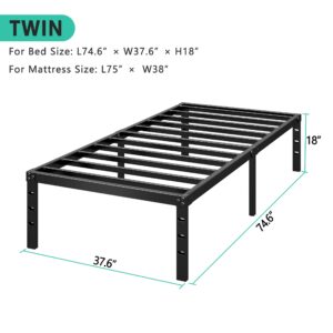 HLIPHA Metal Platform Bed Frame 14 Inch Tall Bed No Box Spring Needed,Twin Size Bed with Heavy Duty Strong Support Slats,Easy to Assemble,Black