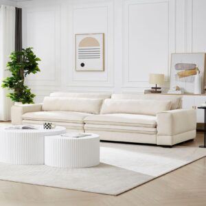 KEVINSPACE 104.72" Sofa Couch, Mid Century Modern Sofa, 3 Seater Sofa for Living Room Deep Seat Sofas Furniture Comfy Couches with 2 Pillows Comfy Cushion for Bedroom, Apartment, Office Beige