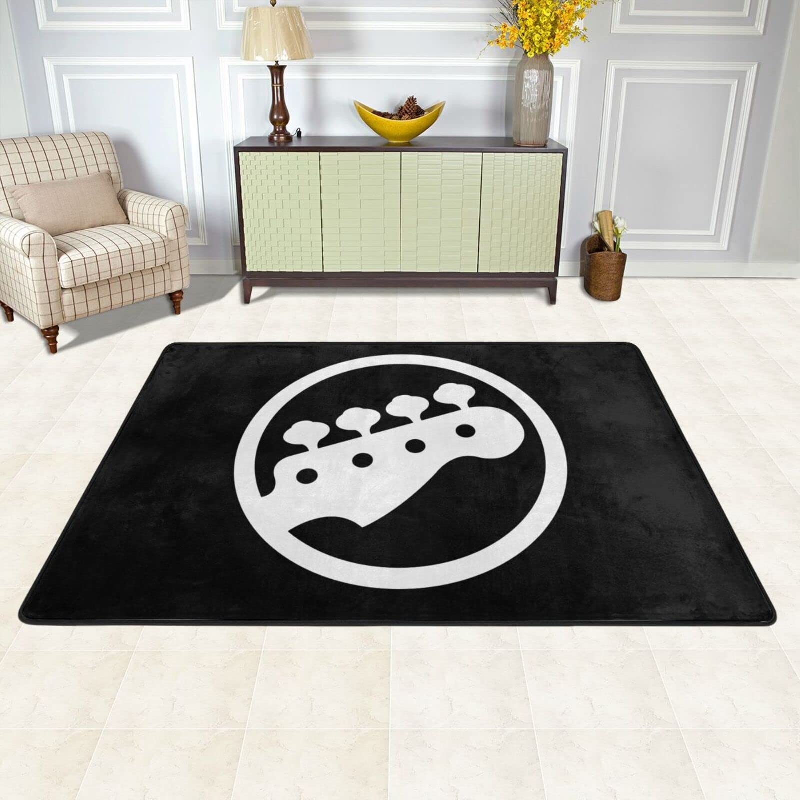 CAJUCA Bass Guitar Player Area Rug Living Room Bedroom Kitchen Sofa Bedside Carpet Floor Mats 36""X24"", Black