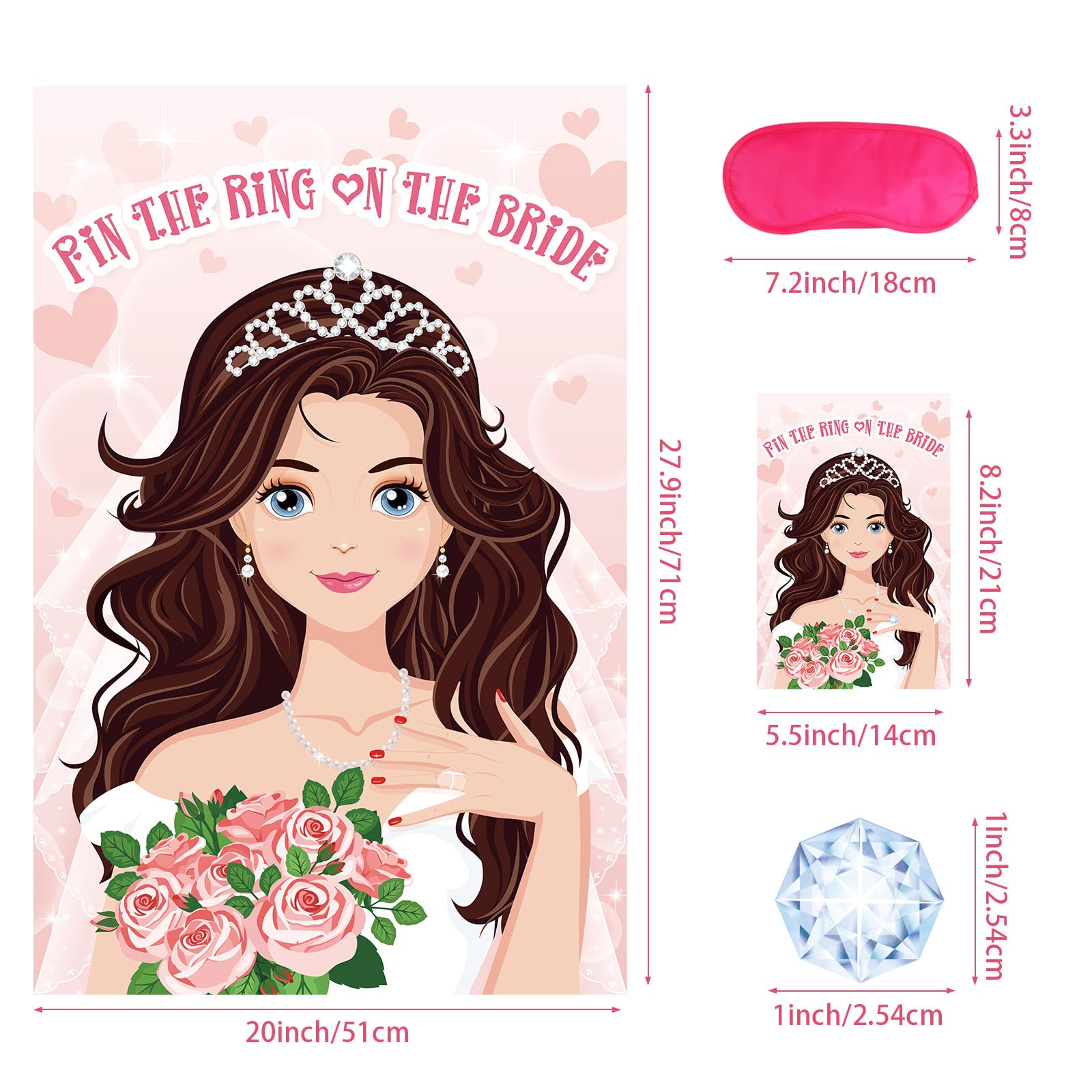 Hooqict Bridal Shower Games Pin The Ring on The Bride for Engagement Wedding Bachelorette Party Decorations, Large Game Poster with 42 Stickers for Bachelorette Party Games Girls Night Party Games