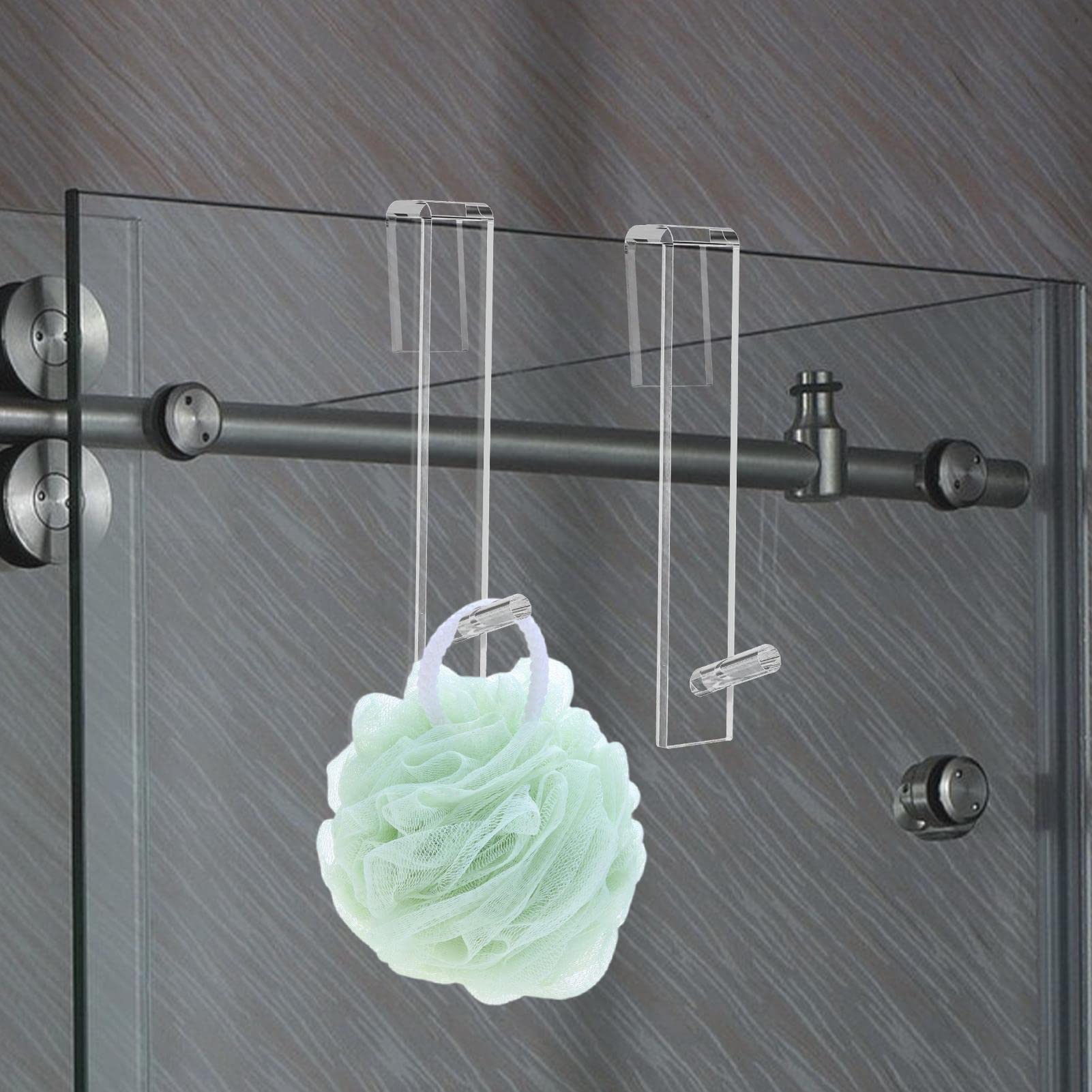 Shower Hook, Acrylic Shower Towel Hook Over Door Hooks for Bathroom Shower Door Hook for Frameless Glass Shower Door No Drilling Required Shower Accessories for Hanging Bath Towels,Clothes