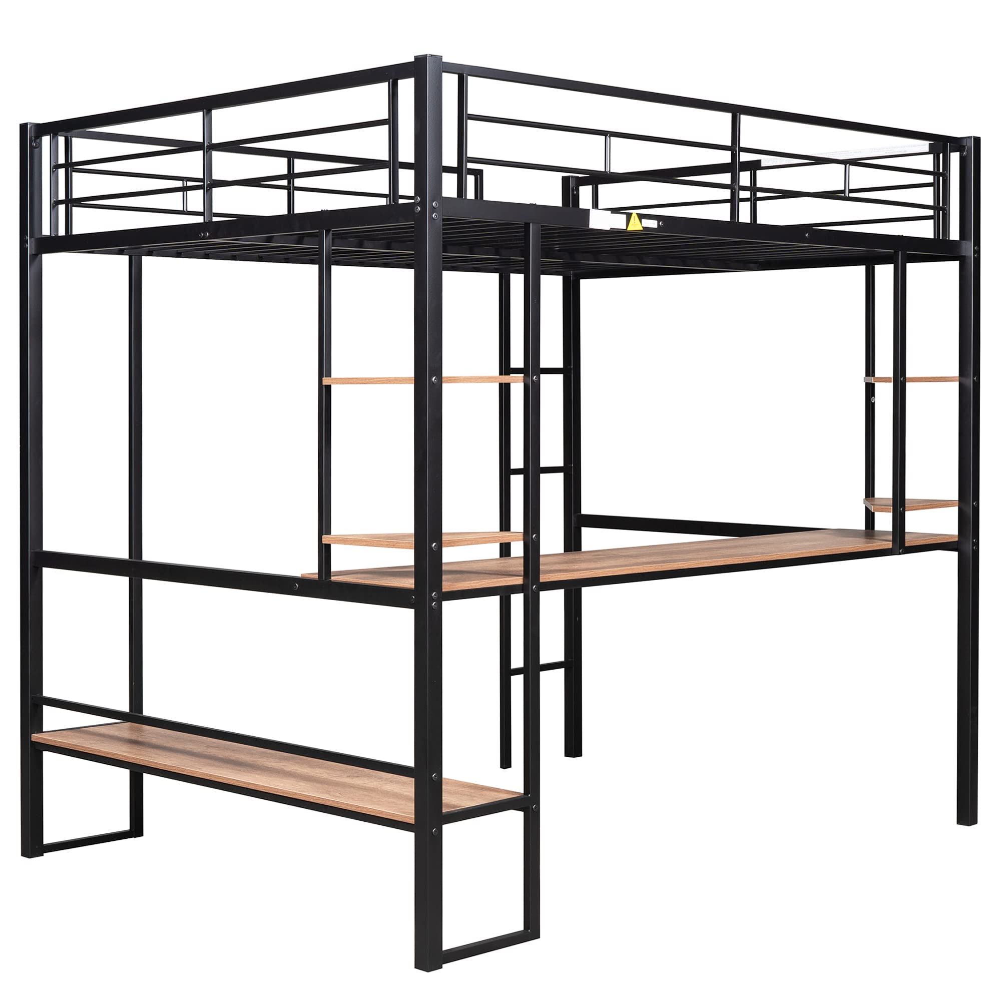 Harper & Bright Designs Metal Full Size Loft Bed Frame, Loft Bed Full with Long Desk and Shelves, Space Saving Full Loft Bed with Desk Underneath for Kids,Teens,Girls,Boys,Black