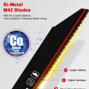 25 Pack,9 inch,14/18 TPI,Reciprocating Saw Blade Set,M42 Teeth with Cobalt Bi-Metal Blades, for Automatic Dismantling Sawzall Blades for 1/16-5/16 Medium Metals