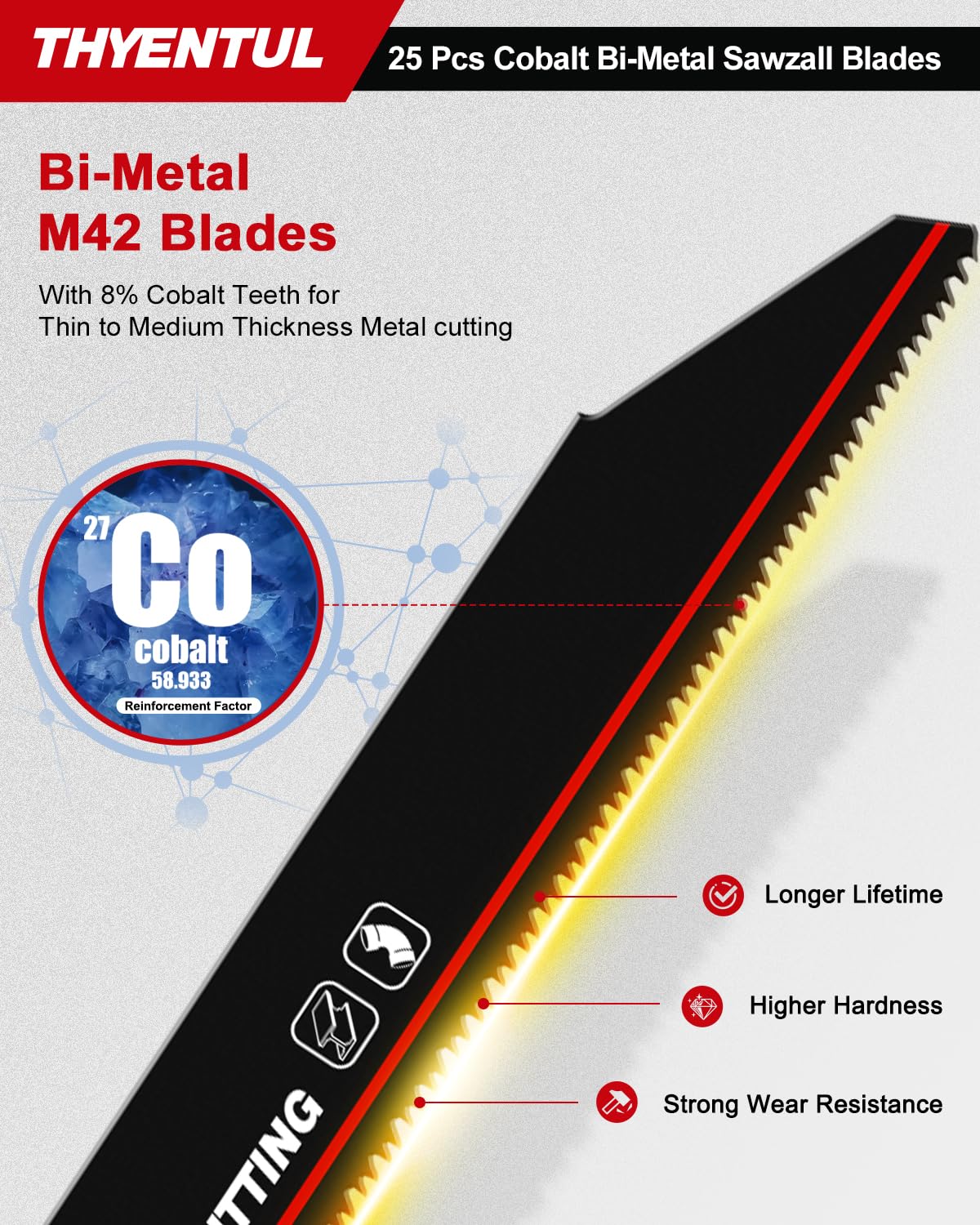 25 Pack,9 inch,14/18 TPI,Reciprocating Saw Blade Set,M42 Teeth with Cobalt Bi-Metal Blades, for Automatic Dismantling Sawzall Blades for 1/16-5/16 Medium Metals